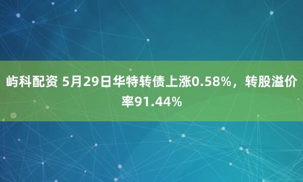屿科配资 5月29日华特转债上涨0.58%，转股溢价率91.44%