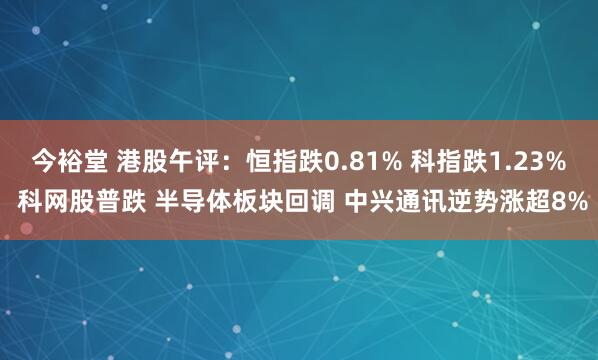 今裕堂 港股午评：恒指跌0.81% 科指跌1.23% 科网股普跌 半导体板块回调 中兴通讯逆势涨超8%